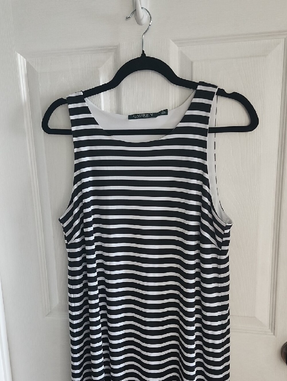 Lauren Ralph Lauren Black/ White Striped Natical Preppy Sleeveless Shift Dress L - Picture 4 of 7